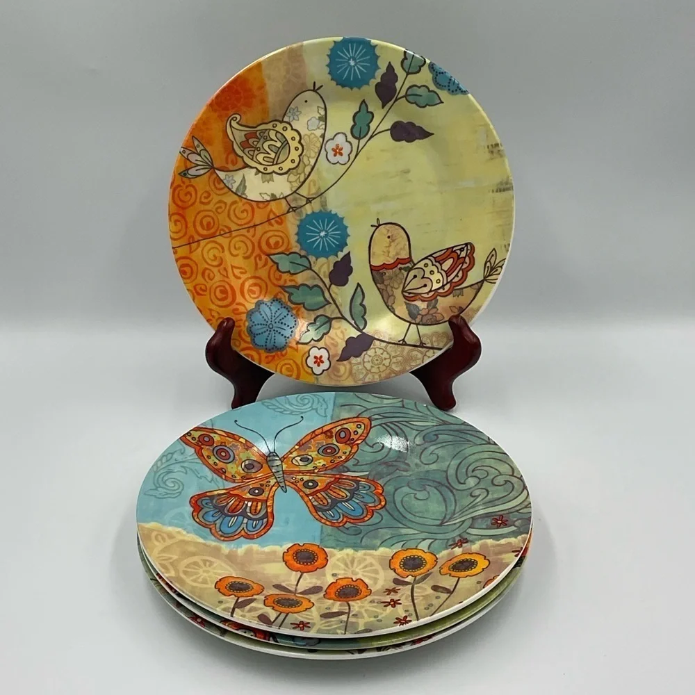 Tii Spring Birds Butterfly Luncheon Plate Set
